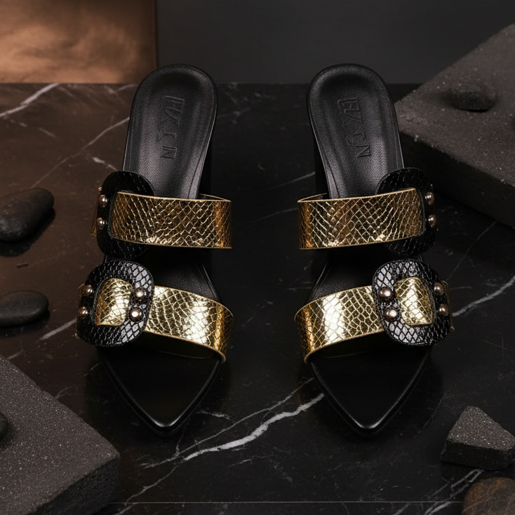 Metallic Gold Buckle Sandals top view