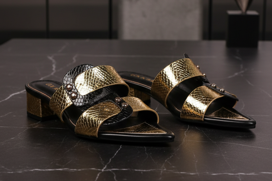 Metallic Gold Buckle Sandals without model