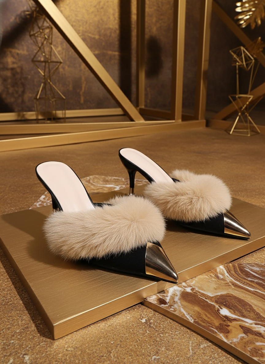 Pointed Toe Fur-Trimmed Sandals from a different angle